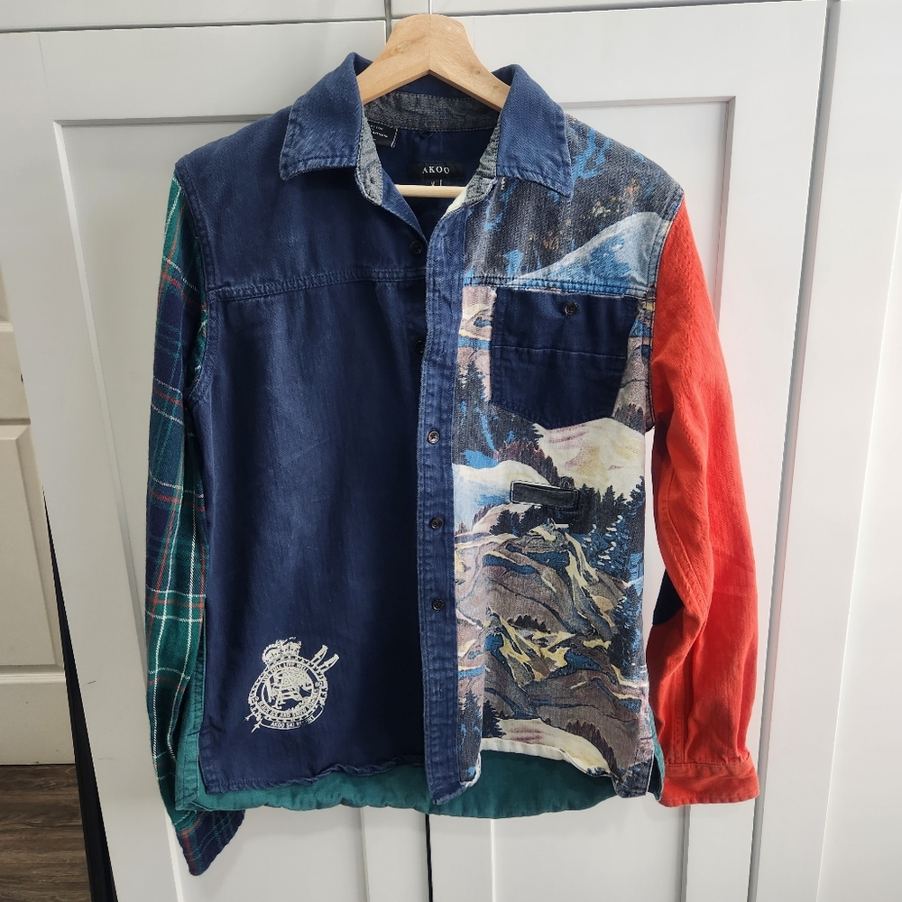 Akoo Lightweight Mountail Art To Wear Shirt Denim Jacket Medium
